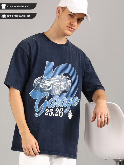 Indigo Oversized Distressed Stone Washed T-shirt